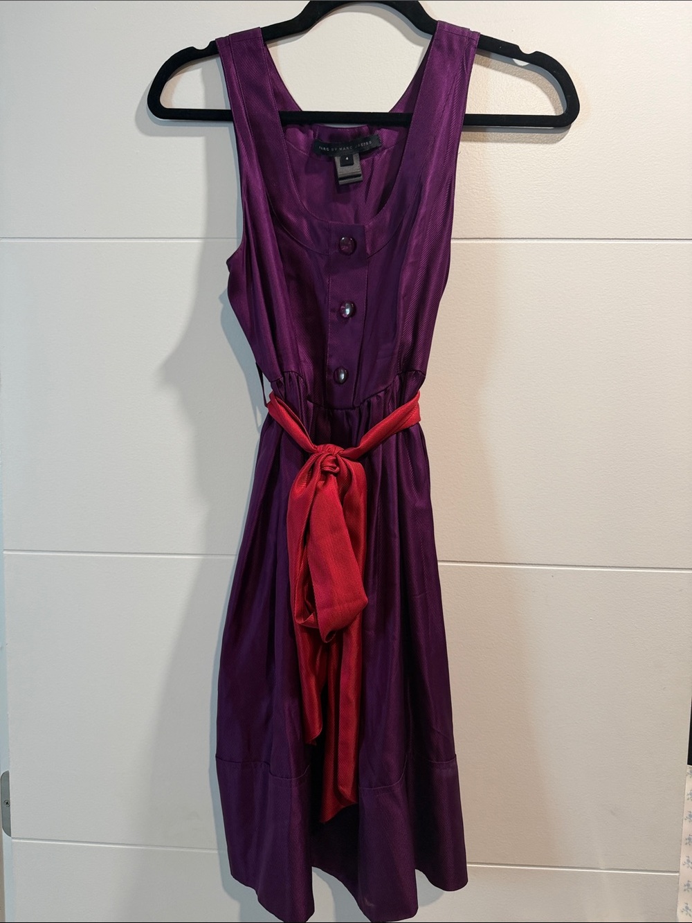 Marc By Marc Jacobs Purple Sleeveless Midi Dress with Red Tie Belt